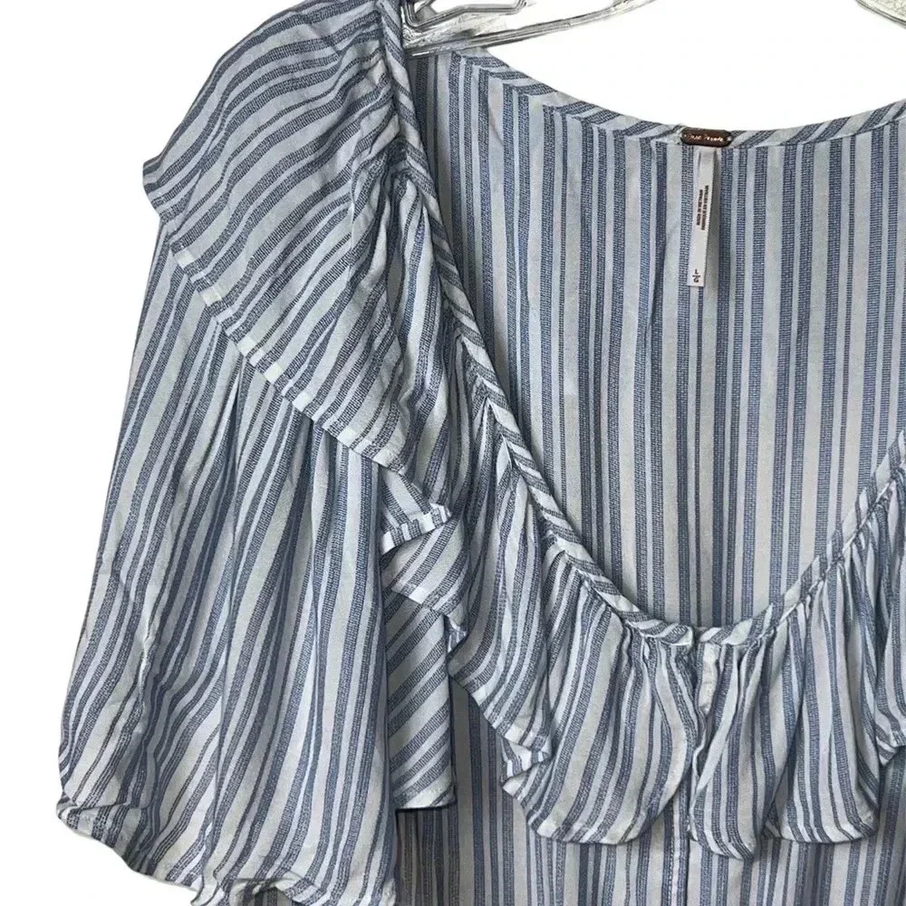 0387. FREE‎ PEOPLE THE ROSEMARY TOP RUFFLES AND TIE FULLY BUTTON SIZE LARGE